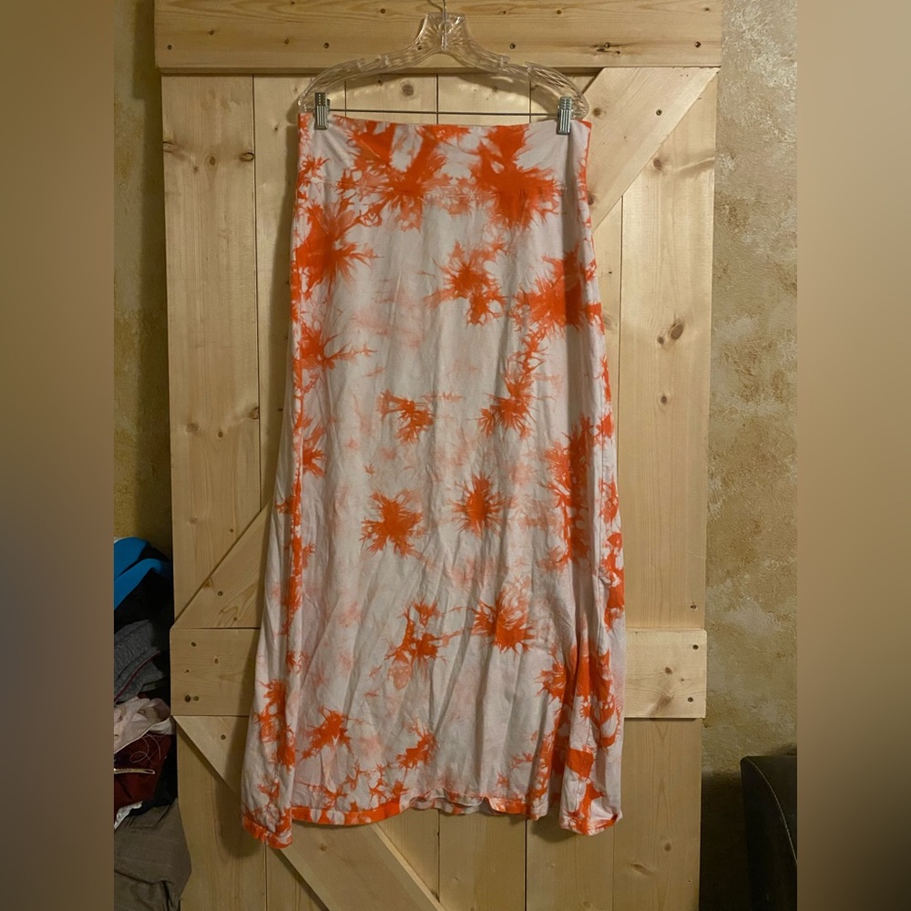 Wet Seal Orange and White Tie Dye Maxi Skirt XL